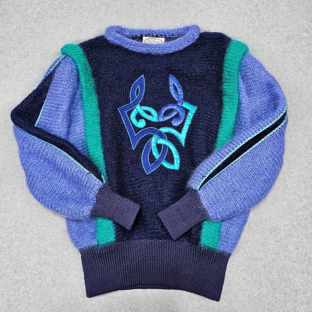 Vintage Blarney Woolen Mills Ireland Sweater Size L Mohair 80s Colorblock Fuzzy - Picture 7 of 14